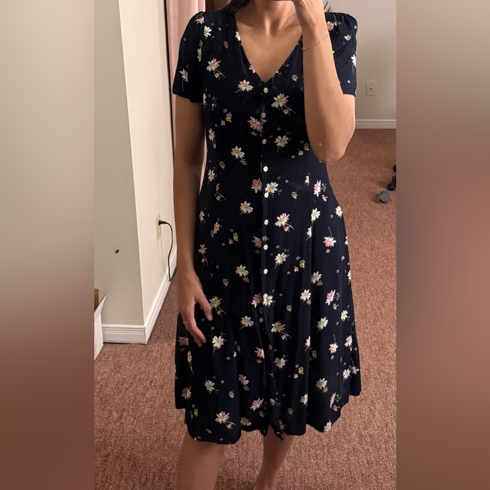 GAP Navy Floral A-Line Midi Dress